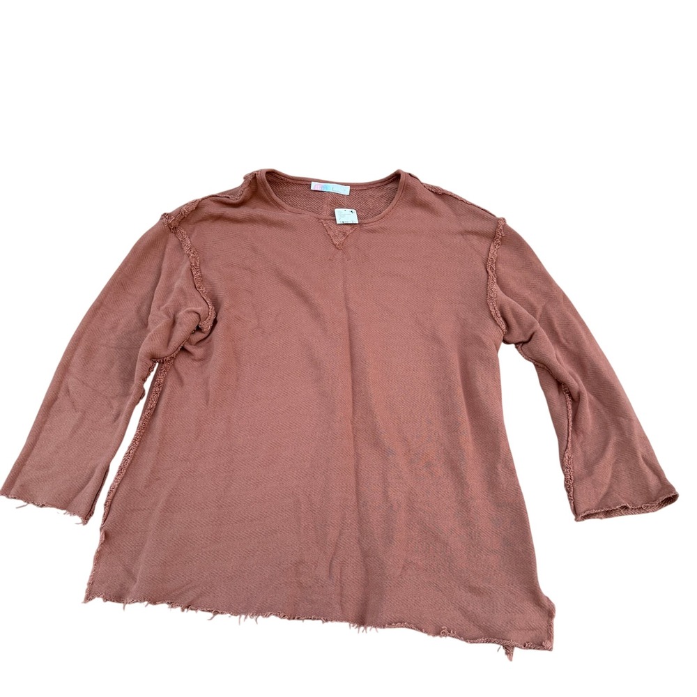 NWT Free People Beach Tunic Sweater L Rust Terracotta Raw Edge Pullover Oversize